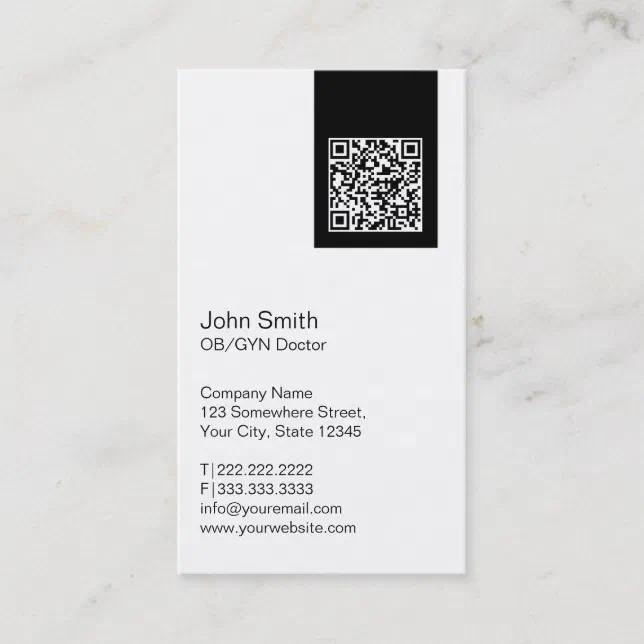 Black Label QR Code OB/GYN Business Card | Zazzle