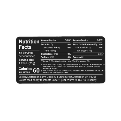 Black Label Tabular Honey Nutrition Facts