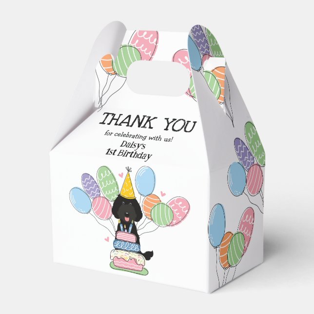 Black Labradoodle Birthday Thank You Favor Box (Front Side)