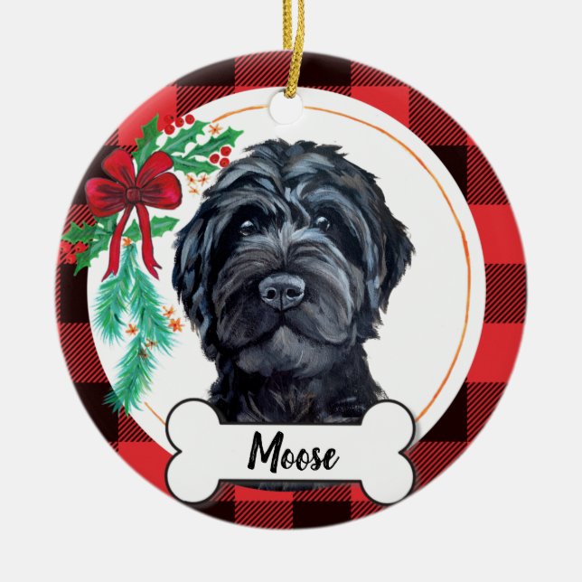 Black Labradoodle / Black Goldendoodle Ceramic Ornament (Front)