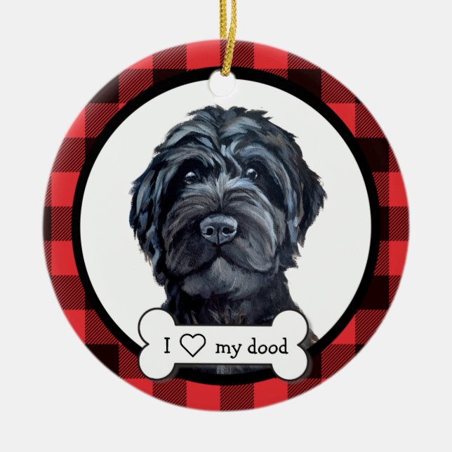 Black Labradoodle / Black Goldendoodle Ceramic Ornament (Front)