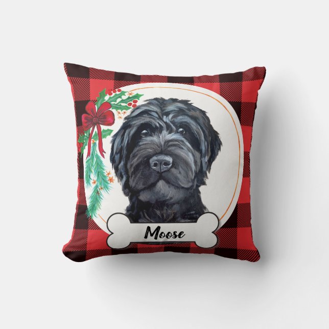 Black Labradoodle / Black Goldendoodle Throw Pillow (Front)