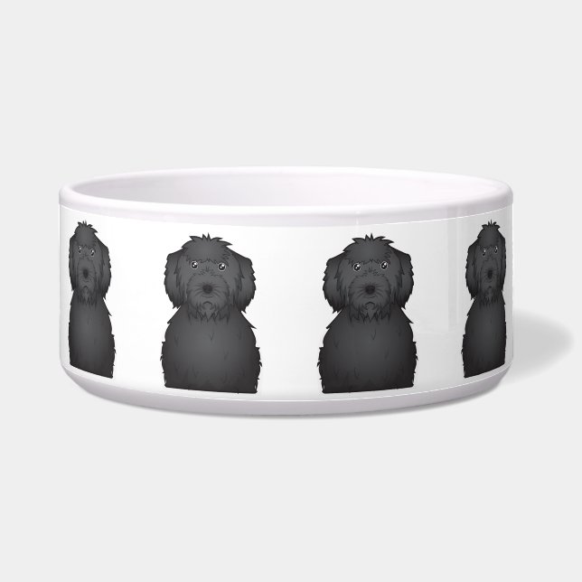 Black Labradoodle Cartoon Bowl (Front)