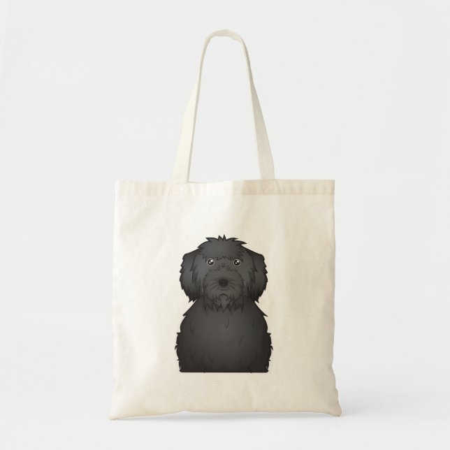 Black Labradoodle Cartoon Tote Bag (Front)