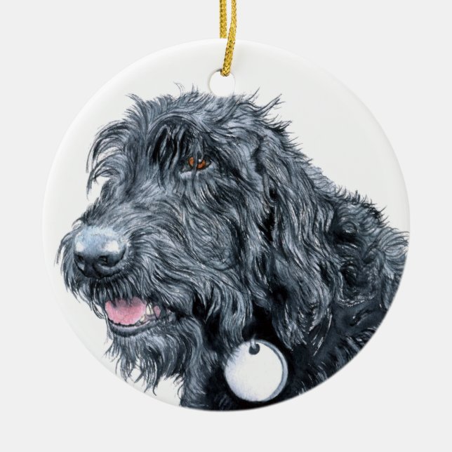 Black Labradoodle Ceramic Ornament (Front)
