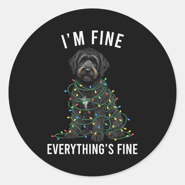 Black Labradoodle Christmas I'm Fine Everything Is Classic Round Sticker (Front)