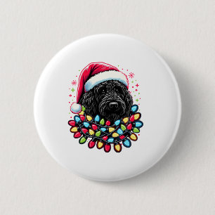 Black Labradoodle Christmas Tree Xmas Lights Doodl Button
