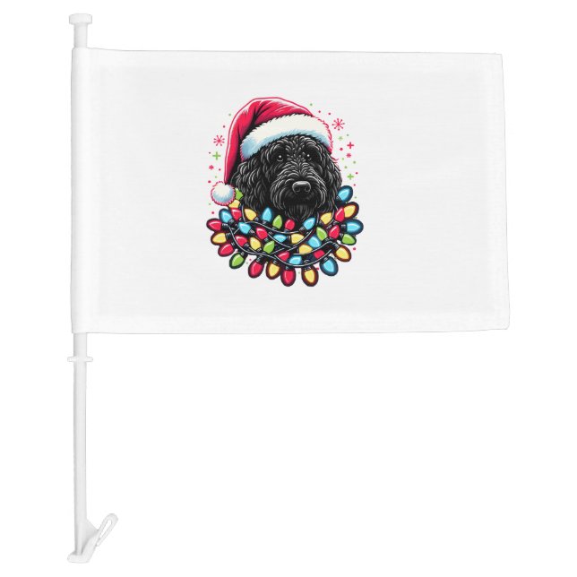 Black Labradoodle Christmas Tree Xmas Lights Doodl Car Flag (Front)