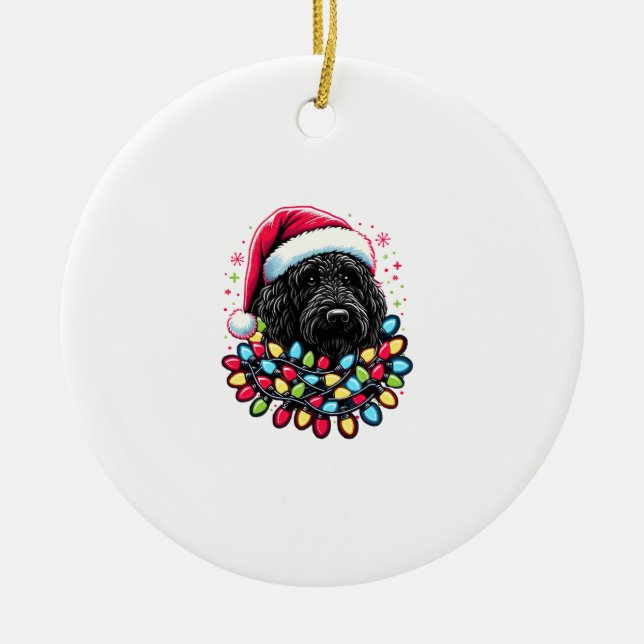 Black Labradoodle Christmas Tree Xmas Lights Doodl Ceramic Ornament (Front)