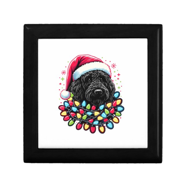 Black Labradoodle Christmas Tree Xmas Lights Doodl Gift Box (Front)