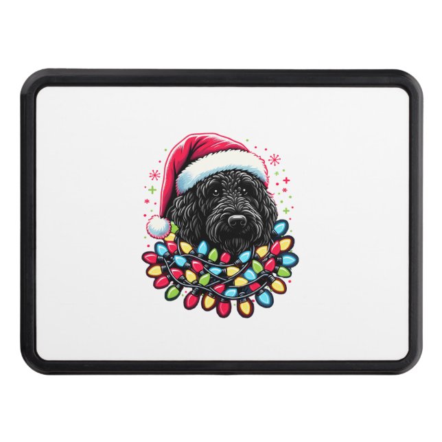 Black Labradoodle Christmas Tree Xmas Lights Doodl Hitch Cover (Front)