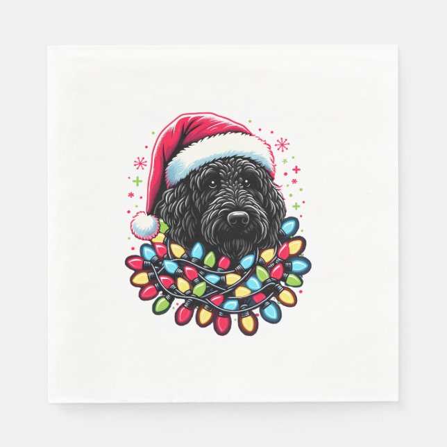 Black Labradoodle Christmas Tree Xmas Lights Doodl Napkins (Front)