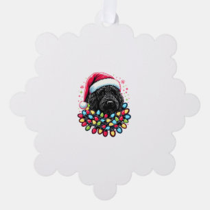 Black Labradoodle Christmas Tree Xmas Lights Doodl Ornament Card