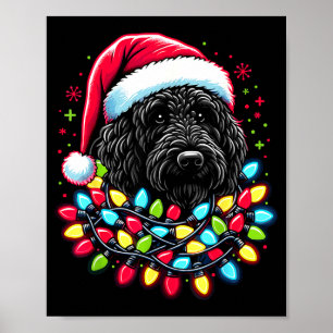 Black Labradoodle Christmas Tree Xmas Lights Doodl Poster