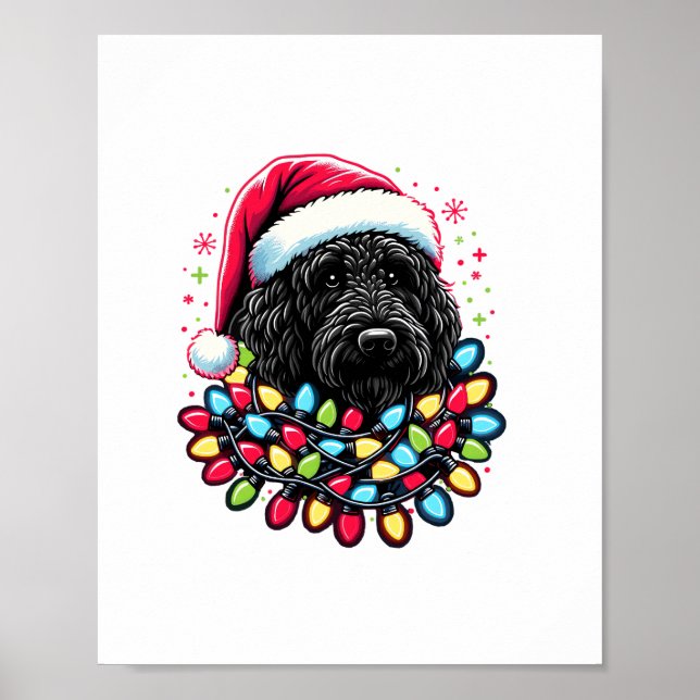 Black Labradoodle Christmas Tree Xmas Lights Doodl Poster (Front)