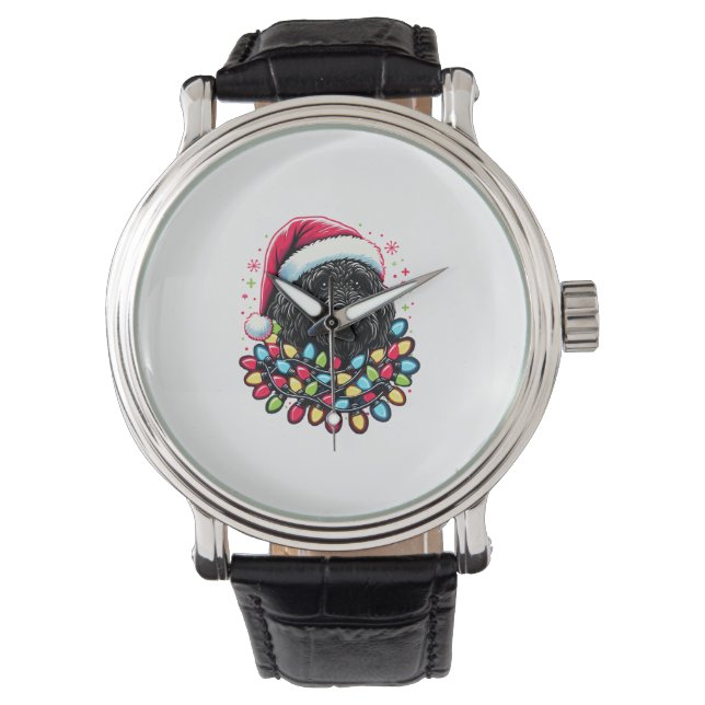 Black Labradoodle Christmas Tree Xmas Lights Doodl Watch (Front)
