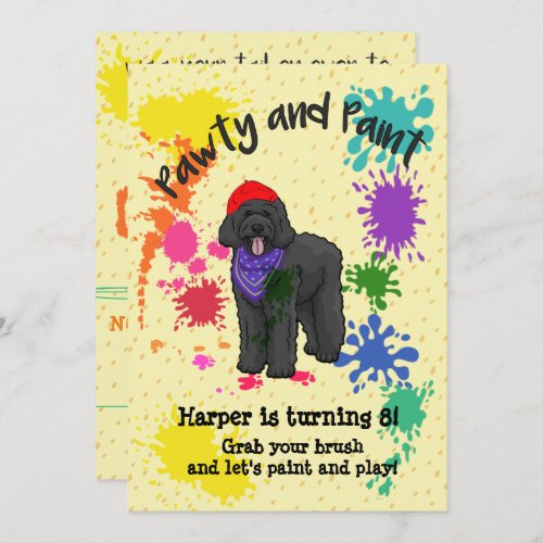 Black Labradoodle Dog Art Birthday Party Invite