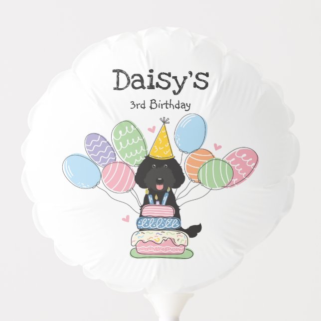 Black Labradoodle Dog Birthday Party Balloon (Front)