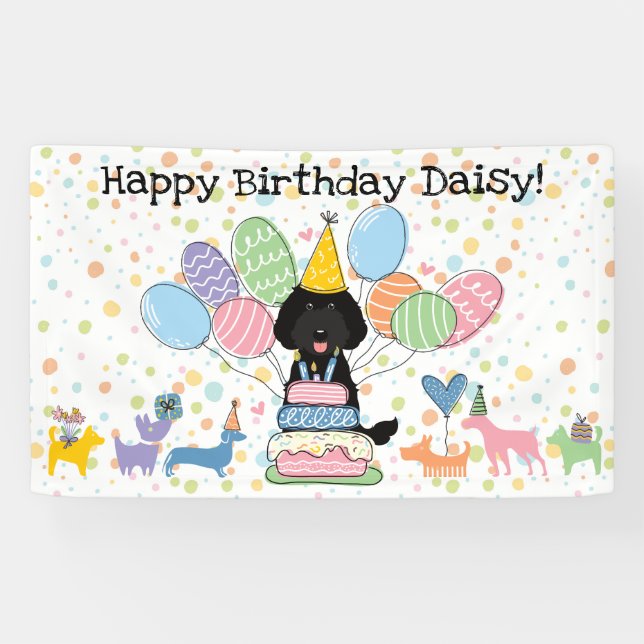 Black Labradoodle Dog Birthday Party Banner (Horizontal)