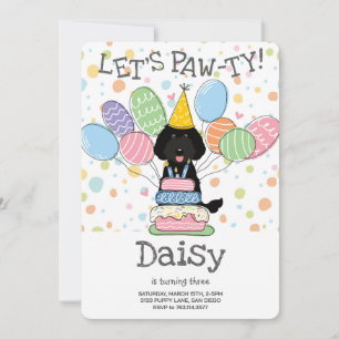 Black Labradoodle Dog Birthday Party Invitation
