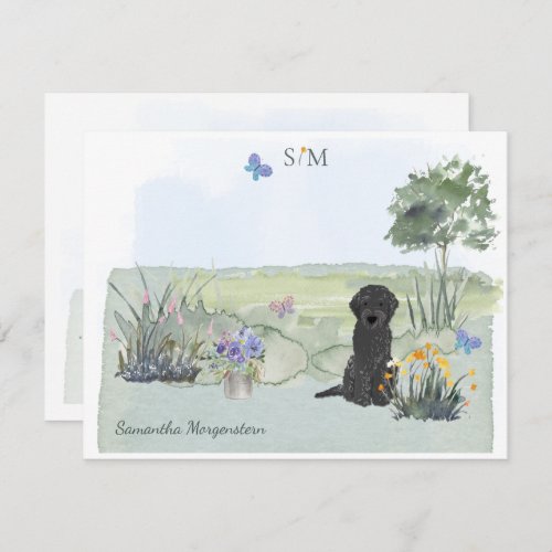 Black Labradoodle Dog Butterfly Monogram  Name  Note Card