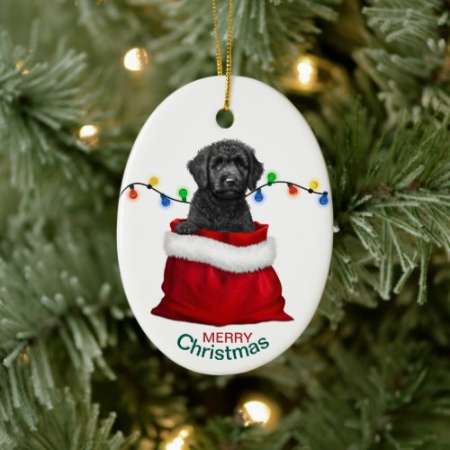 Black Labradoodle Dog Holiday Gift Bag Ceramic Ornament