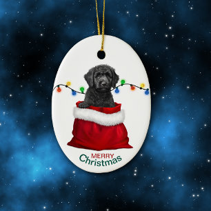 Black Labradoodle Dog Holiday Gift Bag Ceramic Ornament