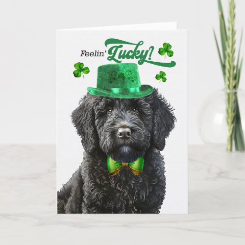 Black Labradoodle Feelin Lucky St Patricks Day Holiday Card