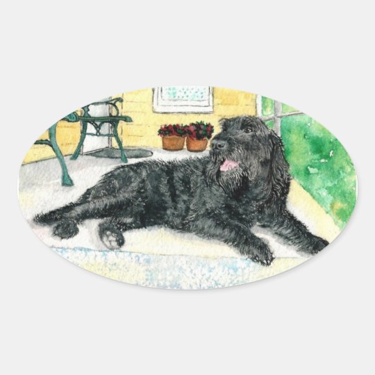 Black Labradoodle Oval Sticker