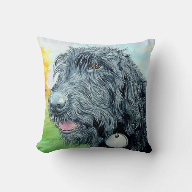 Black Labradoodle Throw Pillow (Front)