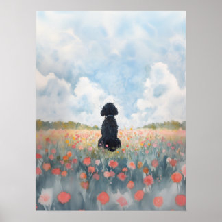 Black Labradoodle Wildflower Wall Art Print