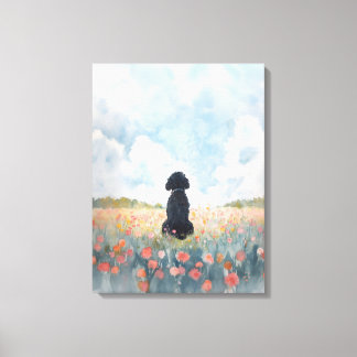 Black Labradoodle Wildflower Wall Art Print