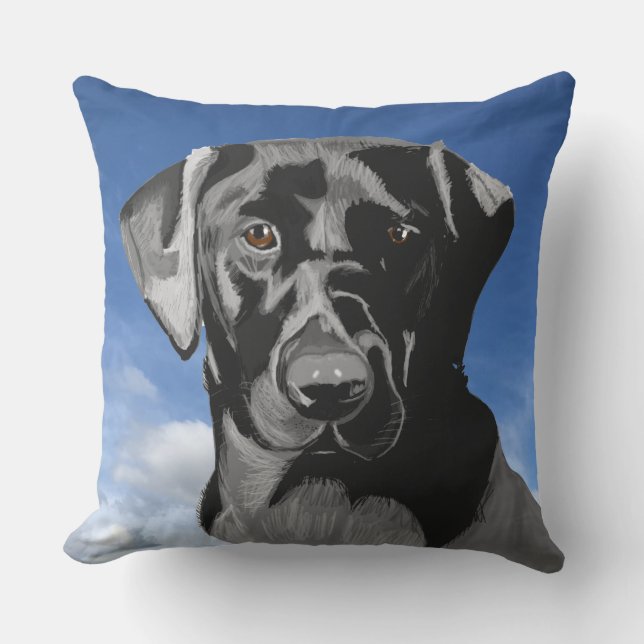 Black Labrador against the Blue Sky  Throw Pillow (Front)