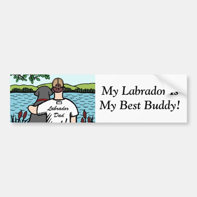 Black Labrador and Dad Lake View 2 Bumper Sticker (Front)