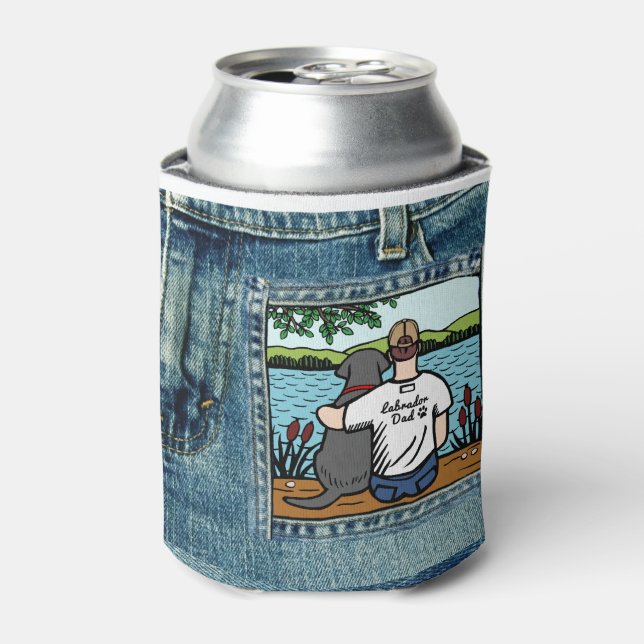 Black Labrador and Dad Lake View Can Cooler (Can Front)