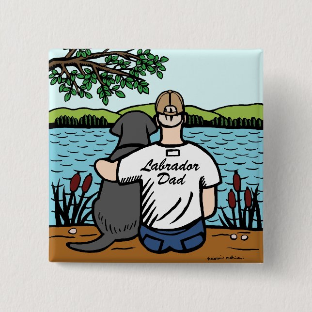 Black Labrador and Dad Pinback Button (Front)