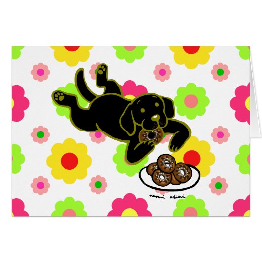 Black Labrador and Doughnuts Floral Cards (Front Horizontal)