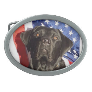 Black Labrador and Flag Belt Buckle