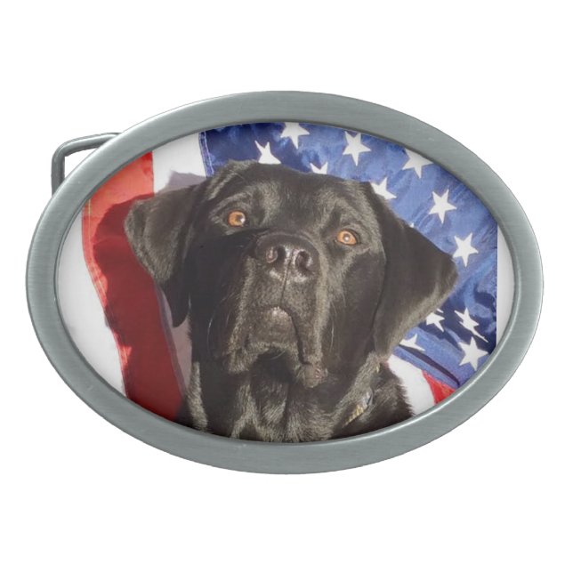 Black Labrador and Flag Belt Buckle (Front)