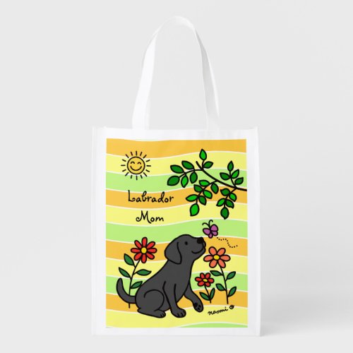 Black Labrador and Green Citrus Colors Grocery Bag