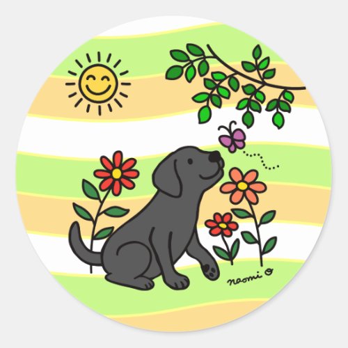 Black Labrador and Green Classic Round Sticker