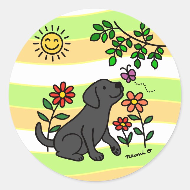 Black Labrador and Green Classic Round Sticker (Front)