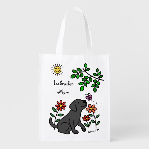 Black Labrador and Green Grocery Bag
