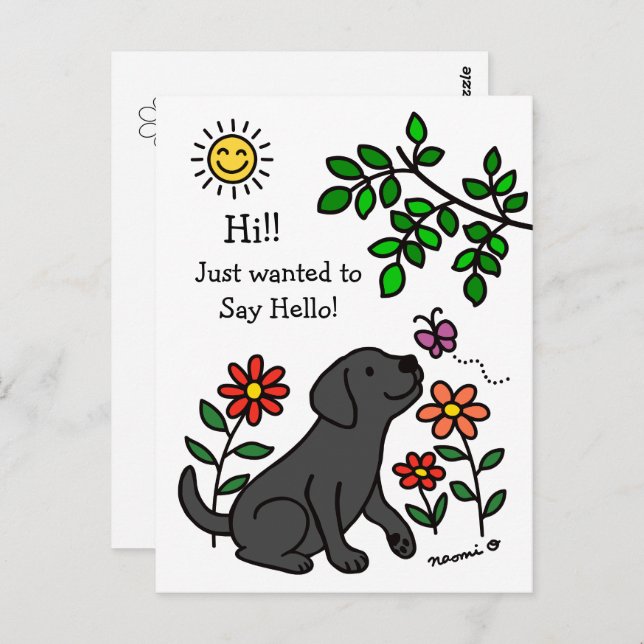 Black Labrador and Green Hi Postcard (Front/Back)