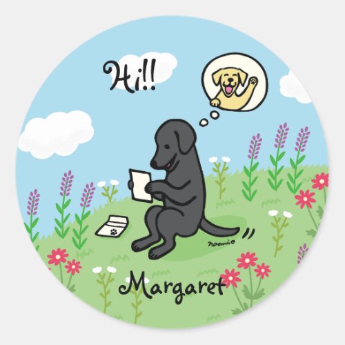 Black Labrador and Letter from a Friend Classic Round Sticker