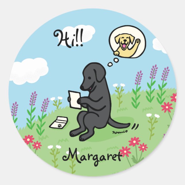Black Labrador and Letter from a Friend Classic Round Sticker (Front)