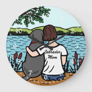 Black Labrador and Mom 2 Large Clock