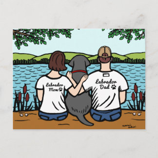 Black Labrador and Mom and Dad Postcard