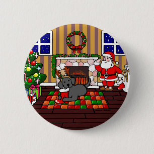 Black Labrador and Santa Christmas Cartoon Pinback Button