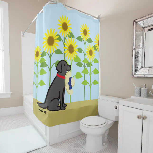 Black Labrador and Sunflowers Summer Shower Curtain Zazzle